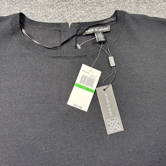 NWT Cable Gauge Women Top Round Neck Long Sleeve Black Light Sweater Sz L Grunge - Picture 3 of 8